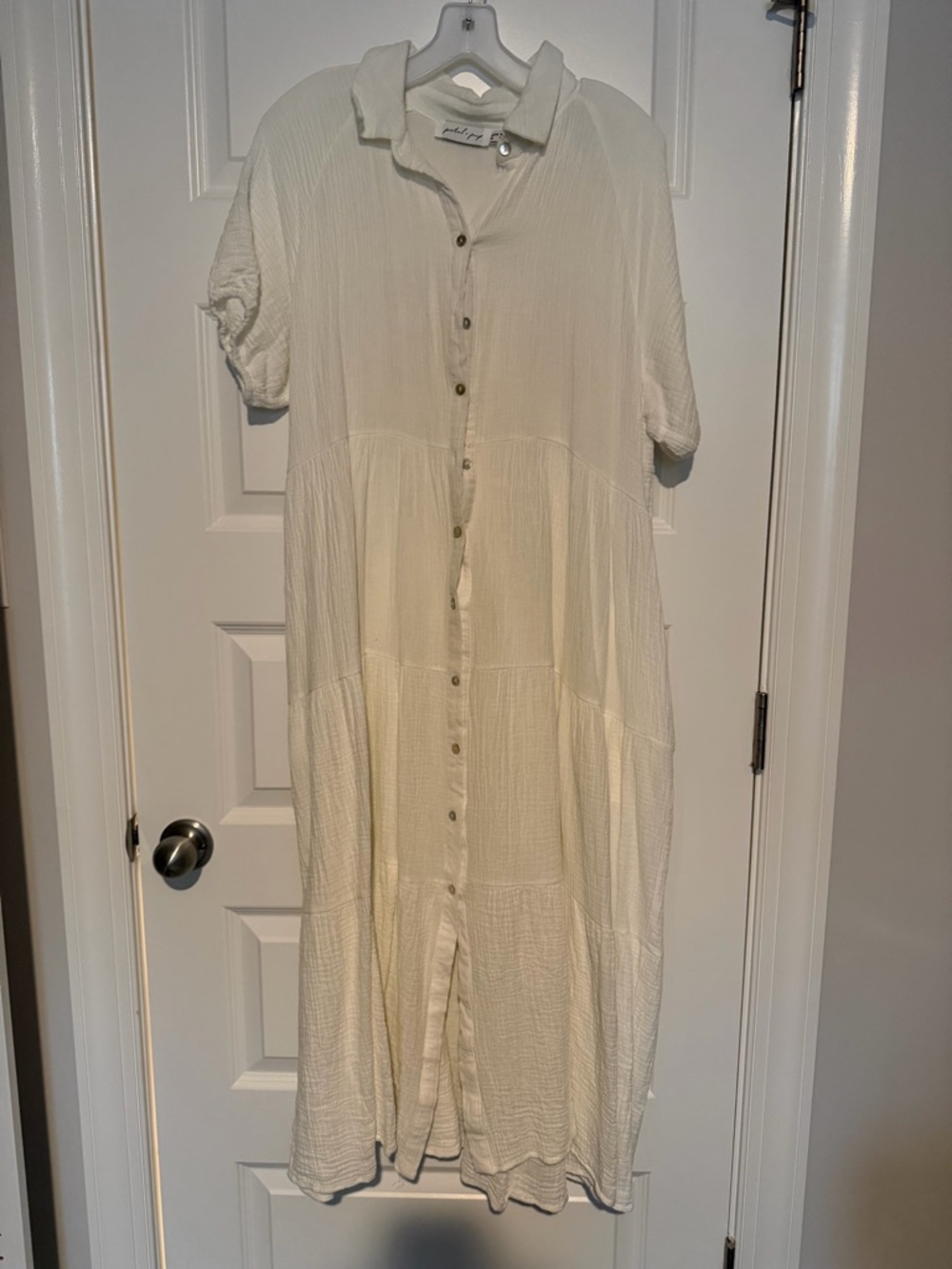 Button-Front white Maxi Dress